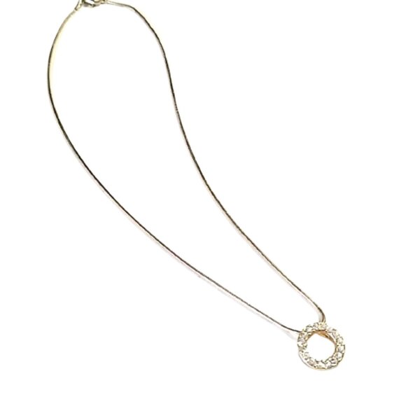 Gold-tone Circle Rhinestone Pendant Necklace - Picture 2 of 11